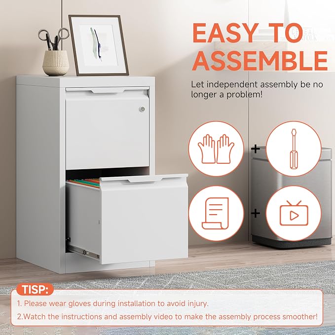 2 Drawer File Cabinet,Metal Vertical File Storage Cabinet with Lock, Printer Stand,Home Office Steel for A4 Letter/Legal Size, Assembly Required(White)