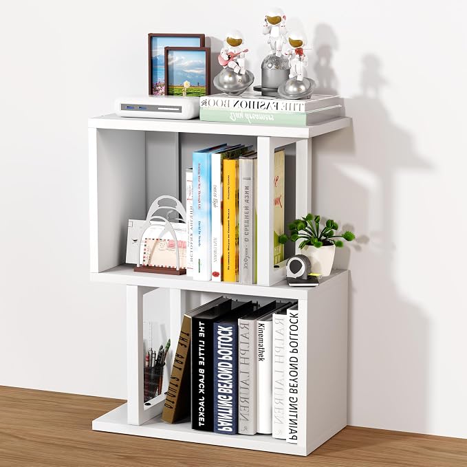 Desk Shelf Organizer, Small Desktop Bookshelf, Dorm Desk Hutch Wood, 3-Tier Desktop Organizer Shelf Storage Unit for Office, Home, White