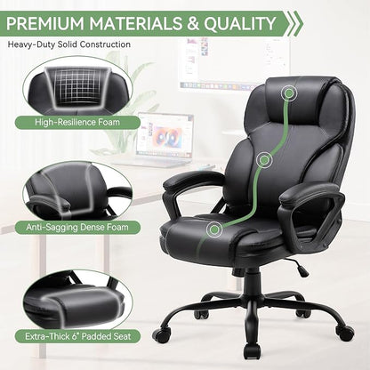 Ergonomic Office Chair with High Back, Comfy Desk Chair, Adjustable Executive Office Chair for Home Office, Big and Tall Computer Chair Heavy Duty, Set of 2, Faux Leather Black