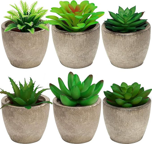Succulents Plants Artificial Set of 6 Small Realistic Fake Succulent Plant in Pots Realistic Faux Greenery Plants Potted for Home Office Desk Indoor Bedroom Living Room Decoration