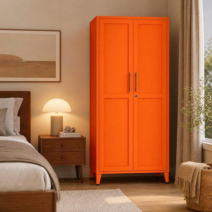 Metal Storage Cabinet with Lock,Orange Steel Tool Cabinet with 3 Adjustable Shelves,61 Tall Freestanding Heavy Duty Garage Locker for Home Office Kitchen 61" H X 27.6" W X 13.8" D