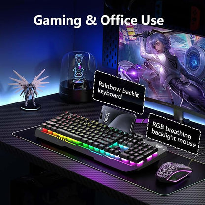 AULA Gaming Keyboard, T102 104 Keys Gaming Keyboard and Mouse Combo with RGB Backlit, All-Metal Panel, Anti-Ghosting, PC Game Keyboard and Mouse, USB Wired Keyboard Mouse for MAC Xbox PC Gamers