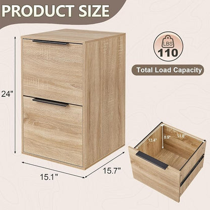 Wood File Cabinet 2 Drawer Filing Cabinets with Hanging Bars for Letter Size, Wooden Samll Vertical Filing Cabinet for Home Office, Oak