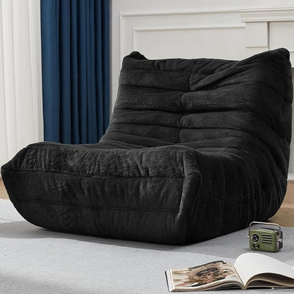 Hobestluk Adults Bean Bag Chair Faux Fur BeanBag Couch for Living Room | Black Plush,Ergonomic Design,Memory Foam,UltraSoft,Anti-slip Bottom,No Assembly Required,Decorative Style for Living Room