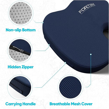 FORTEM Seat Cushion, Office Chair Cushion, Memory Foam Car Seat Cushions, Sciatica Coccyx Tailbone Pain Relief, Chair Cushions for Back Support, Sitting Pad for Gaming, Washable Cover, Non Slip