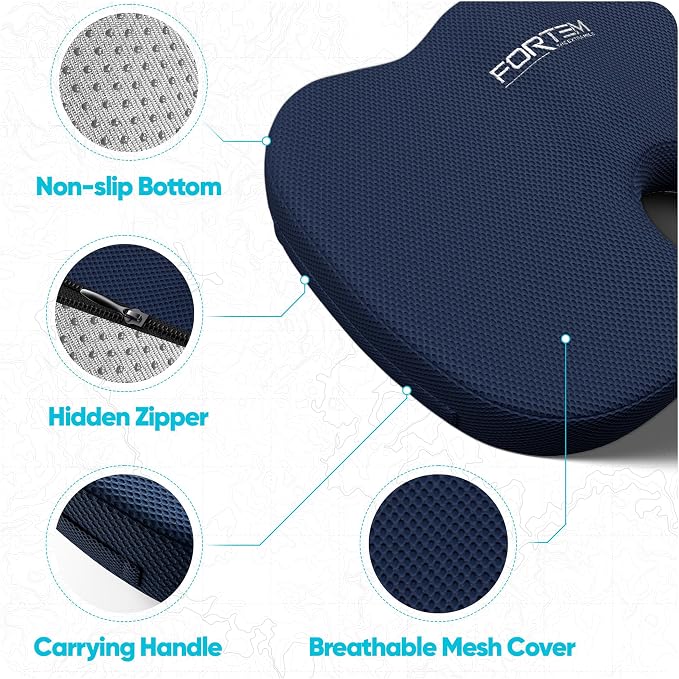 FORTEM Seat Cushion, Office Chair Cushion, Memory Foam Car Seat Cushions, Sciatica Coccyx Tailbone Pain Relief, Chair Cushions for Back Support, Sitting Pad for Gaming, Washable Cover, Non Slip, XL