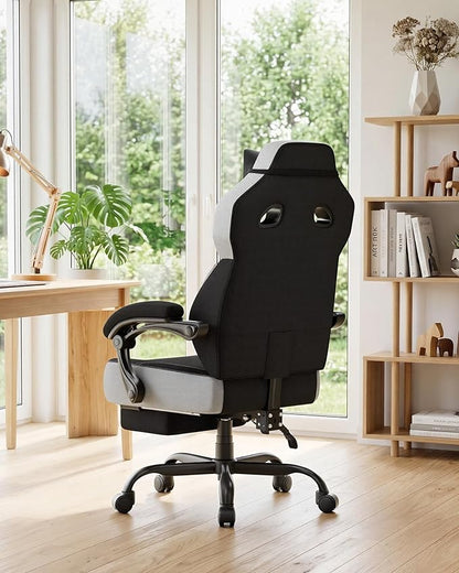 GTPLAYER Big & Tall Gaming Chair, 90°-155° Adjustable Reclining Office Seat with Footrest, Ergonomic Comfy Computer Desk Chair for Adults, Home Office Gaming Study Use, Black & LightGray