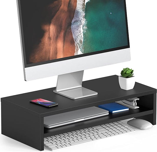 FITUEYES Monitor Stand - 2 Tier Computer Monitor Riser with 21.3 Inch Shelf, Wood Desktop Stand for Laptop Computer Screen, Desk Organization, Office Supplies