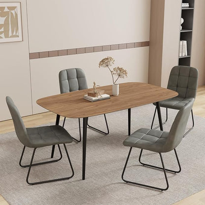 HIPIHOM 55.1'' Dining Table Set for 4,Modern Wood Dining Table,Leather Dining Chairs 4,Table and Chairs Set of 4,Ideal for Kitchen Dining Room (Walnut Color Table + 4 U-Shaped Gray Chairs, 55.1")