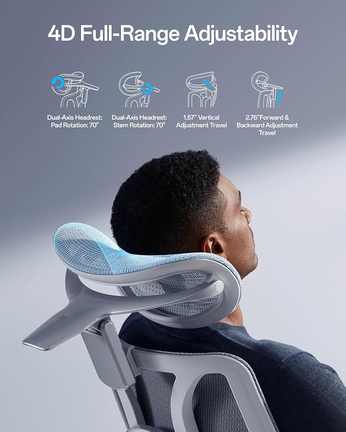 Hbada E3 Pro 2026 Edition Ergonomic Office Chair, Mesh Desk Chair with 3-Zone Floating Lumbar Support, Upgraded 4D Headrest, 720° Armrests, Grey