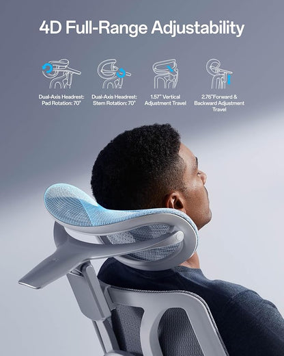 Hbada E3 Pro 2026 Edition Ergonomic Office Chair, Mesh Desk Chair with 3-Zone Floating Lumbar Support, Upgraded 4D Headrest, 720° Armrests, Grey