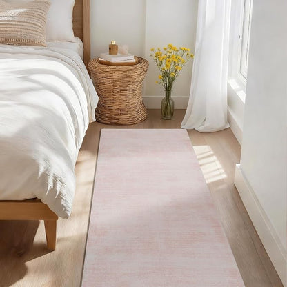 Pink Entryway Rugs, Boho Abstract Modern Cute Runner Rug for Hallway,3x8 Light Pink Ombre Low Pile Carpet for Kitchen Laundry Room Washable Non Slip Bed Side Bedroom Rug 3 x 8