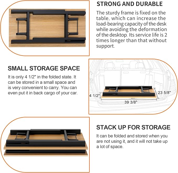 Need Folding Desk for Home Office 39-3/8'' Length Modern Folding Table Computer Desk No Install Needed Teak Color Desktop Black Frame, AC5BB(10060)