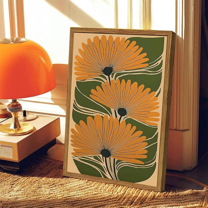 Framed Boho Floral Canvas Wall Art, Vintage Flower Pictures Wall Decor, Abstract Botanical Paintings Prints Maximalist Home Decor for living Room Bedroom Office 16x24 inch