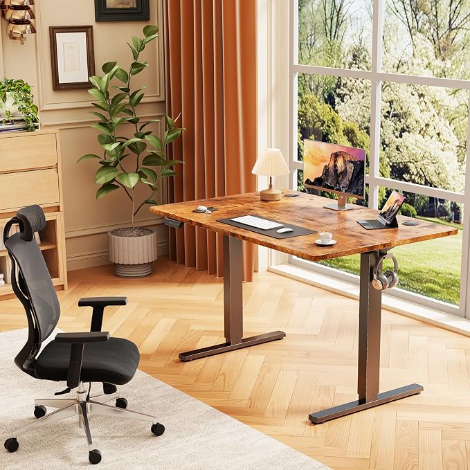 Sweetcrispy Electric Standing Desk Height Adjustable, 40 Inch Sit Stand Up Desk, Home Office Rising Gaming Table Computer Workstation with Memory Preset Splice Board, Rustic Brown