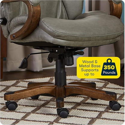 Serta Conway Big & Tall Executive Office Chair, Ergonomic High-Back with Adjustable Lumbar, Semi Plush Cushion and Body Pillows, Padded Armrests, Wooden Swivel Base, Bonded Leather, Gray
