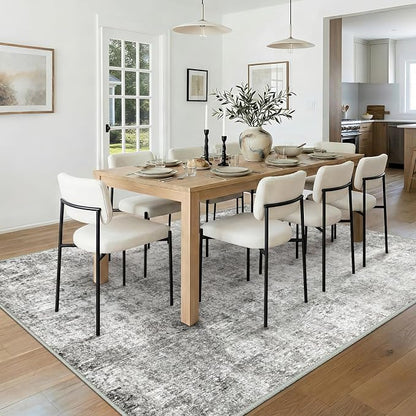RELEANY Washable Area Rugs 5'x8' Non-Slip Modern Abstract Soft for Living Room Entryway Bedroom Kitchen, Print Pattern, Gray White Grey