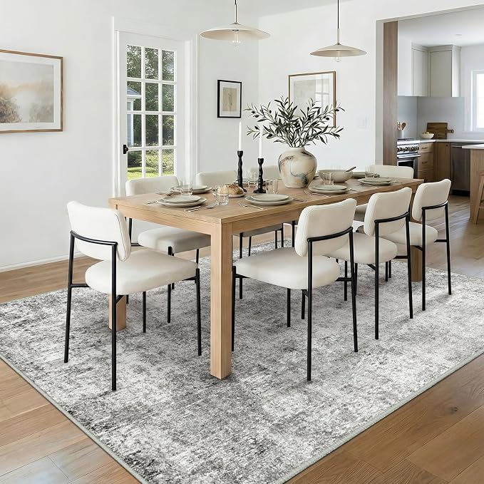 RELEANY Washable Area Rugs 8'x10' Non-Slip Modern Abstract Soft for Living Room Entryway Bedroom Kitchen, Print Pattern, Gray White Grey