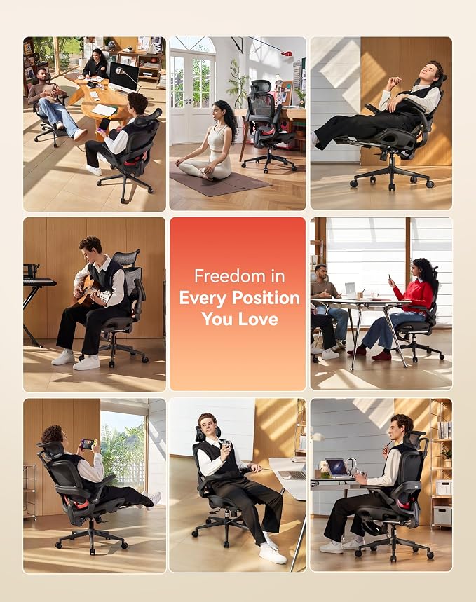 SIHOO B100 PRO Ergonomic Office Chair with Footrest, Mesh Office Chair with Adaptive Lumbar Support, Computer Chair with Wide Headrest, Desk Chair with 360° Rotatable Flip-Up Armrests, Jet Black