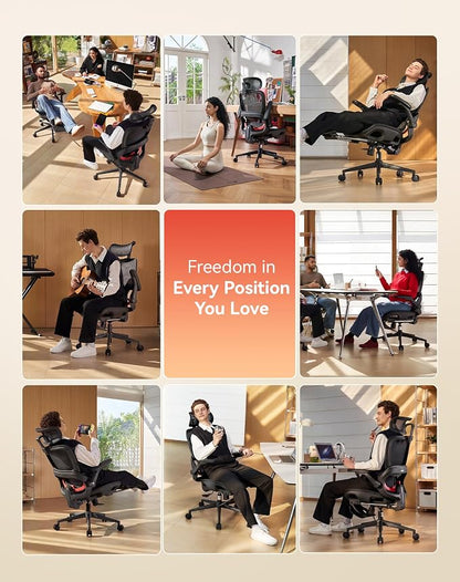 SIHOO B100 PRO Ergonomic Office Chair with Footrest, Mesh Office Chair with Adaptive Lumbar Support, Computer Chair with Wide Headrest, Desk Chair with 360° Rotatable Flip-Up Armrests, Jet Black