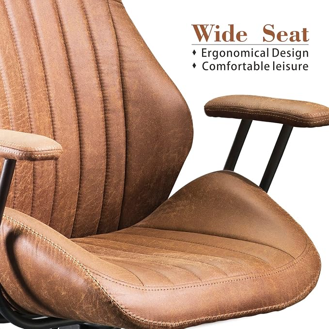 ovios Executive Ergonomic Office Chair, High Back Comfy Faux Suede Leather Computer Chairs, Mid-Century Modern Swivel Rolling Task Armchair, Brown