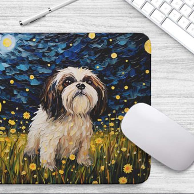 Tubbie Prints Starry Night Shih Tzu Dog Mouse Pad for Computer Laptop Home Office Gaming Working Desk Desktop Accessories Non-Slip Rubber Mouse Pad for Dog Lovers (Shih Tzu)