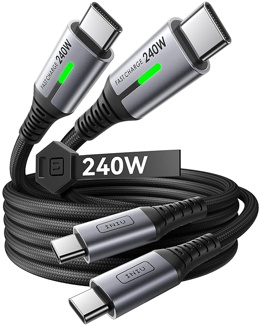 INIU USB C to USB C Cable,240W Fast Charging Type C Charger Cord,Braided USBC Phone Charger Cable for iPhone 17 16 Pro Max Samsung S25 S24 Laptops MacBook Air 15 M3 iPad Switch[3.3 ft + 3.3 ft. Black]