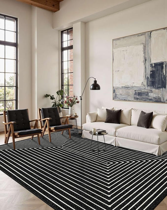 Latte&Fog 6x9 Area Rugs for Living Room Bedroom, Modern Abstract Washable Rug, Boho Non Slip Low Pile Carpet for Indoor Dining Room, Office, Dorm, Classroom, Farmhouse and Kids Room