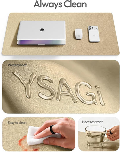 YSAGi Leather Desk Pad Protector, Office Desk Mat, Large Mouse Pad, Non-Slip PU Leather Desk Blotter, Laptop Desk Pad, Waterproof Desk Writing Pad for Office and Home (Gold, 31.5" x 15.8")