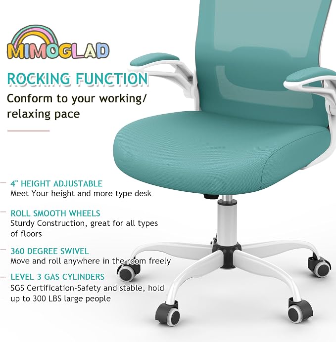 Mimoglad Ergonomic High Back Mesh Office Chair, Adjustable Lumbar Support, Thickened Seat Cushion (Modern, Tiffany Blue)