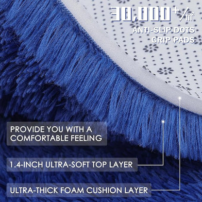 OLANLY 6x6 Area Rugs for Living Room Bedroom, Machine Washable Soft Fluffy Shaggy Bedside Rug, Indoor Floor Carpet for Kids Girls and Boys, Dorms, Nursery Rooms, Home Decor Aesthetic, Navy Blue