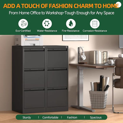 3 Drawer File Cabinet with Lock, Filing Cabinets for Home Office | Lockable File Cabinet, Metal File Cabinet, Heavy Duty File Storage Cabinet for Letter/Legal/A4/F4 Size, Assembly Require