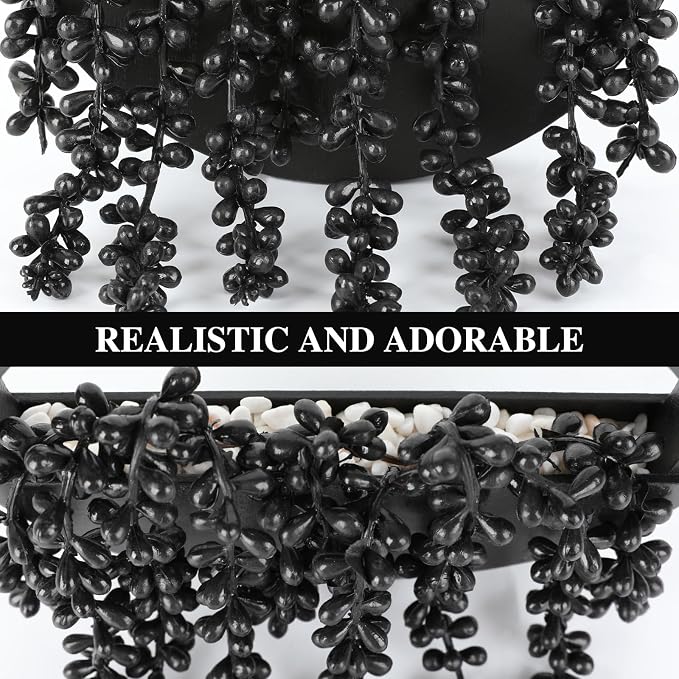 Artificial Hanging Plants Hanging Planter Fake Succulents Artificial String of Pearls with Pot and Lanyard for Home Office Wall Decoration
