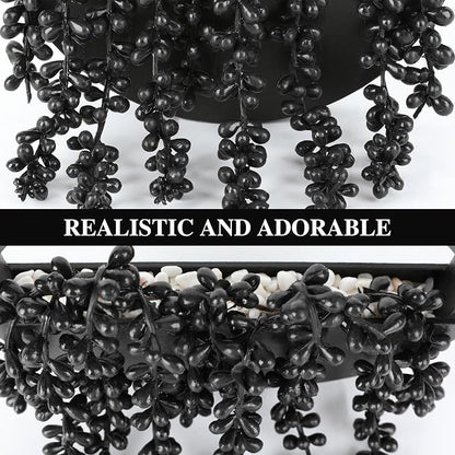 Artificial Hanging Plants Hanging Planter Fake Succulents Artificial String of Pearls with Pot and Lanyard for Home Office Wall Decoration