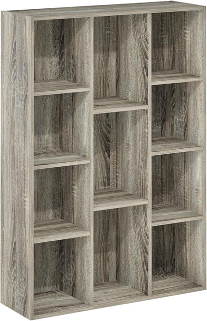 Furinno LUDER Book Shelf, 11-Cube Bookshelf, Reversible Bookcase, 9.4 x 29.1 x 41.7, Easy Assembly, for Living Room, Bedroom, Home Office, French Oak | Furinno