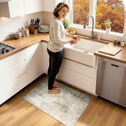 RELEANY Washable Area Rugs 2'x3' Non-Slip Modern Abstract Soft for Living Room Entryway Bedroom Kitchen, Print Pattern, Neutral Brown Gray