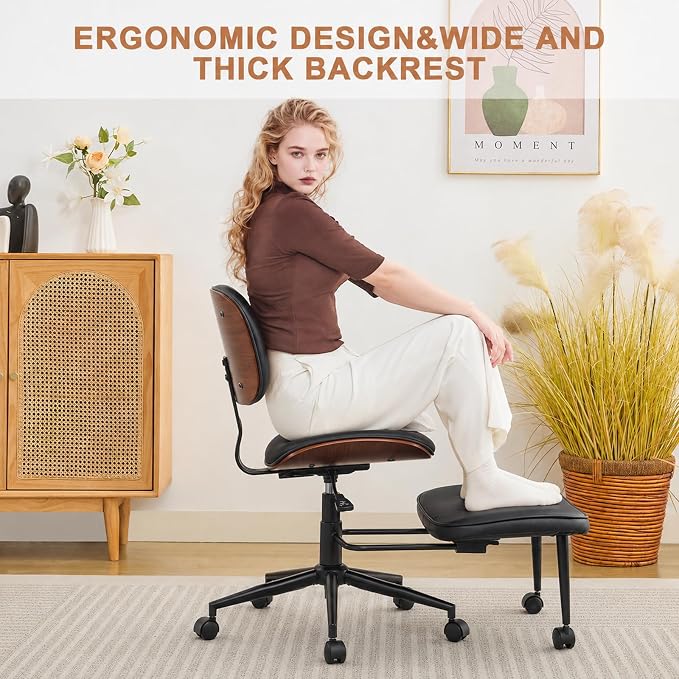 Criss Cross Legged Meditaion Chair,Exquisite Home Office Furniture,Ergonomic Kneeling with Lumbar Support and Adjustable Height Stool,for ADHD Adults,Teddy Fabric (Black