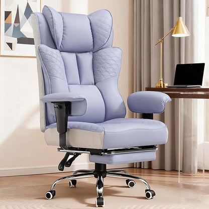 GTPLAYER Big and Tall Office Chair, Wide Ergonomic Gaming Chair with Deluxe Embossing Designed Leather with Foot Rest,150°Reclining Adjustable Soft Armrests Pocket Spring Back Support and Pillow