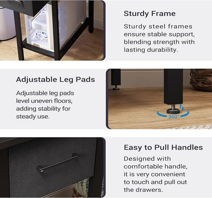 Furnify Black Computer Desk with Drawers, 42 Inch Home Office Desk Study Writing Table, Gaming Desk with USB Power Outlets, Office Desk with Fabric Drawer, Work Table with Shelf for Bedroom, Black