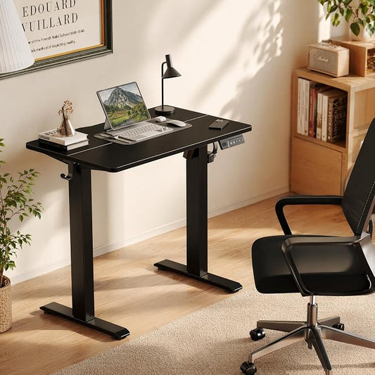 Claiks Electric Standing Desk, 32 x 19 Inch Small Height Adjustable Sit Stand Desk for Home Office, Computer Desk with Memory Presets, Cable Management & Headphone Hooks, 156 lbs Capacity, Black