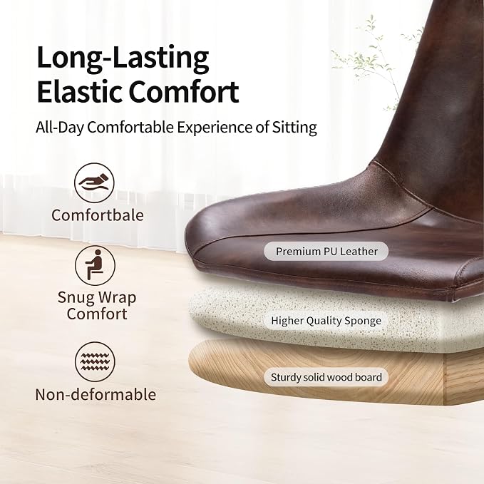 DUHOME Modern PU Leather Office Chair Desk Chair Swivel Computer Chair Dark Brown