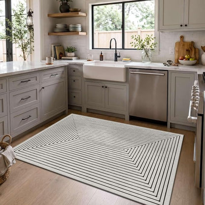 Latte&Fog 3x5 Entryway Rug Washable Area Rug Carpet for Bedroom - Ivory 3x5 | Washable, Modern Abstract Boho Style, for Entryway Bedroom Kitchen Entry Living Room, Non Slip, Low Pile, Ivory 3'x5'
