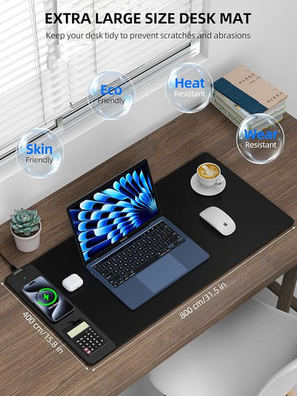 TopMade Mouse Pad with 15W Wireless Charging, Removable 8-Digit Solar Calculator, Exact Large Desk Pad, Waterproof Mousepad Home Office Desk Mat (Includes 20W PD Power Adapter & 6.56ft Woven Cable)