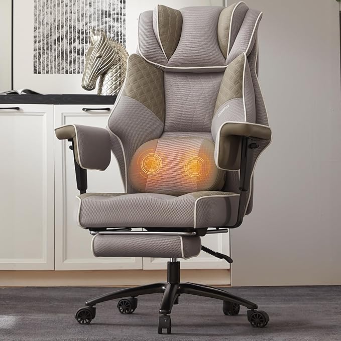 Dowinx Big and Tall Office Chair 400 Lbs with Rotating Massage Lumbar Support, Wide Thick Seat Cushion and Adjustable Armrest,Mesh Computer Gaming Chairs with Footrest,Grey