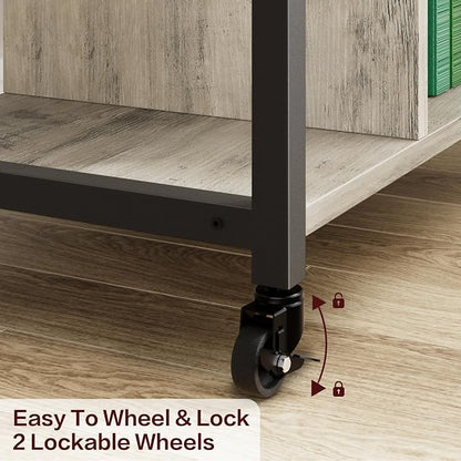 GarveeLife Small Printer Stand with Power Outlets, Rolling Printer Table with Lockable Wheels, Under Desk Printer Cart with Storage, Utility Storage Cart for Home, Office, Gray