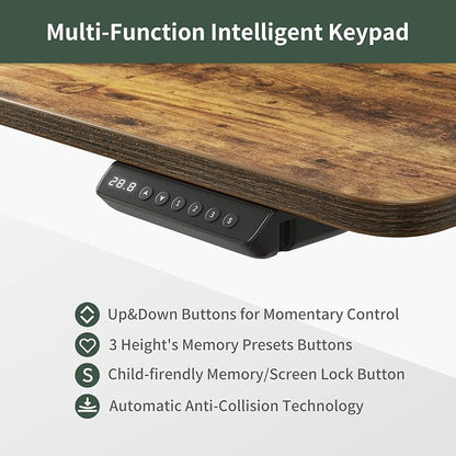 CubiCubi Standing Desk 48x26 Inches with 3 Wood Drawers and Monitor Shelf, Ergonomic Rising Home Office Desks, Height Adjustable Computer Desk, Sit Stand Up Electric Workstation Table, Brown