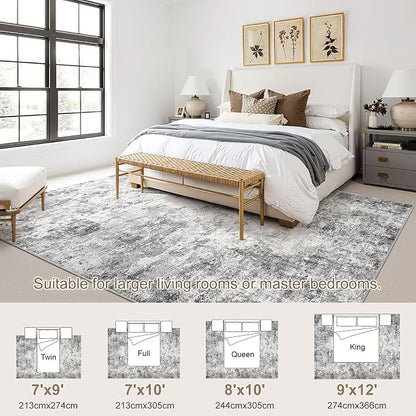 UERMEI 9x12 Area Rug Living Room Rugs - Washable Neutral Modern Abstract Soft Thin Large Rug Indoor Floor No Slip Rug Carpet for Bedroom Under Dining Table Home Office Decor - Grey