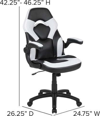 Flash Furniture X10 High-Back LeatherSoft Racing Style Gaming Chair with Flip-Up Arms, Ergonomic Padded Swivel Computer Chair, White/Black