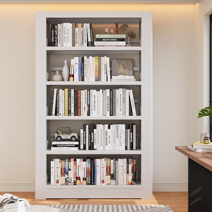 Heavy Duty 5-Shelf Metal Bookshelf, 69" Tall Industrial Bookcase with Adjustable Shelves, White Large Capacity Storage Rack for Garage, Warehouse, Home Office & Library