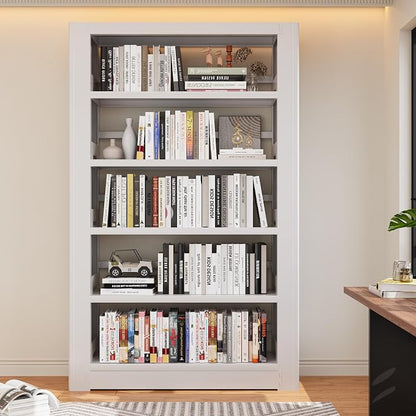 Heavy Duty 5-Shelf Metal Bookshelf, 69" Tall Industrial Bookcase with Adjustable Shelves, White Large Capacity Storage Rack for Garage, Warehouse, Home Office & Library